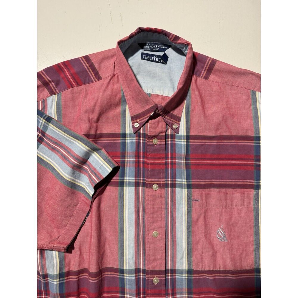 Nautica Short Sleeve Shirt - XXL Plaid Pink Multicolor XL